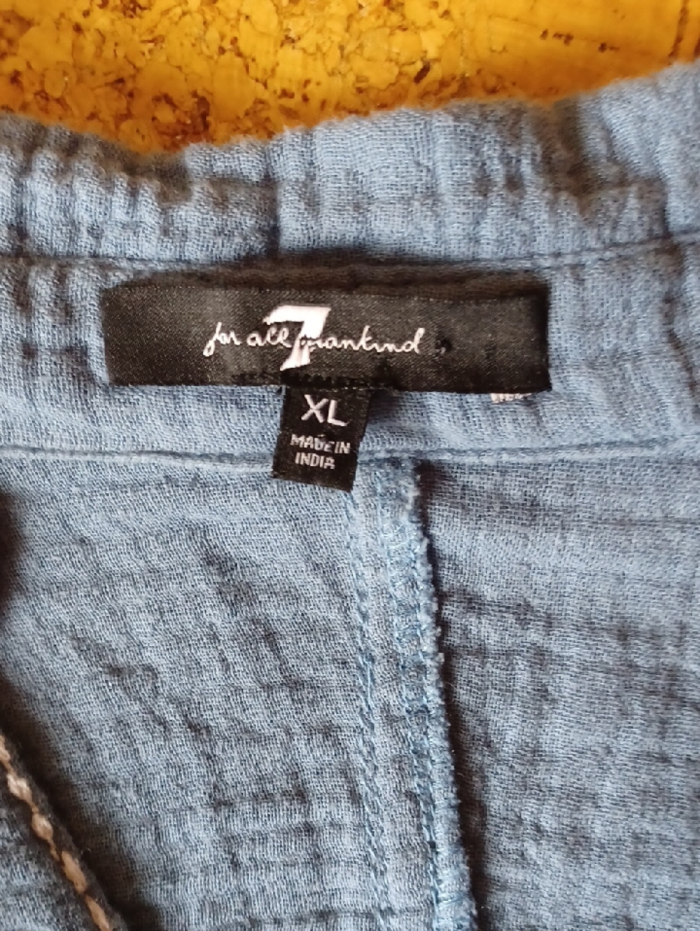 7 For All Mankind Blue Cotton Gauze Cropped Button Down Blouse Size XL - Picture 2 of 6